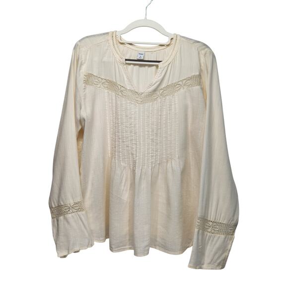 NWT Old Navy Cream Boho Lace Crochet Pintucked Peasant Top Women's M - Picture 1 of 10